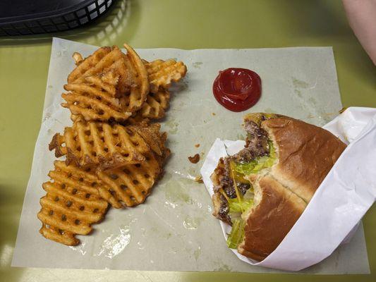 House burger with waffle fries