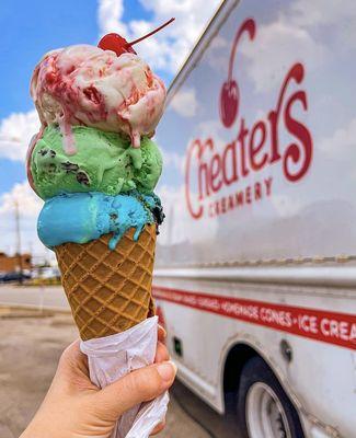 Cookie Monster, Mint & Chips, Straspberry Cheesecake Ice Cream Scoops