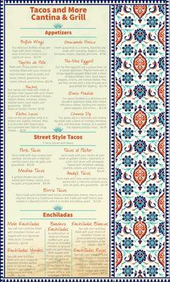 Menu for Appetizers, Street Style Tacos, and Enchiladas