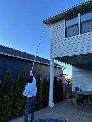 We are able to get most webs and wasps nest with our extended pole dusters.