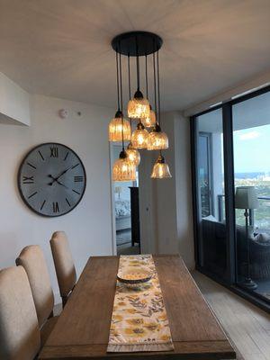 Added a light fixture over eating area. The unit is wired for fans and ceiling fixtures