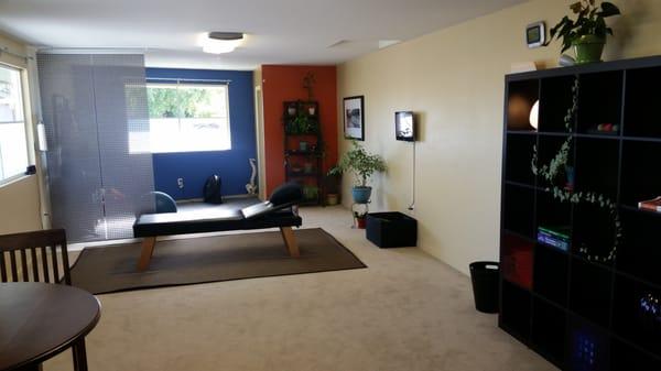 Treatment room and exercise area.