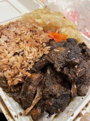 Large Oxtail Rice and Peas Steamed Cabbage