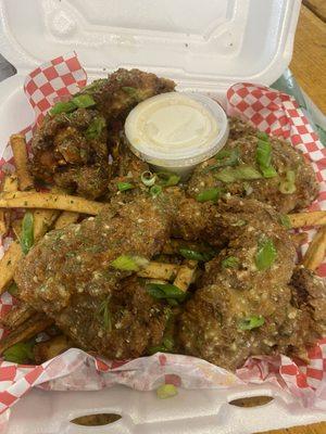 Garlic parm wings and Fries