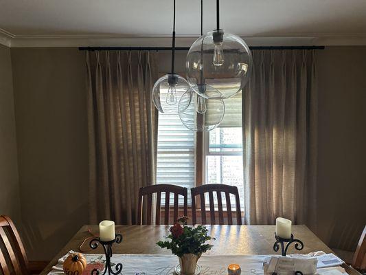 Pinch pleat drapery and Hunter Douglas Silhouette