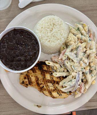 Grilled Chicken Breast, Rice & Black Beans and Pasta Salad