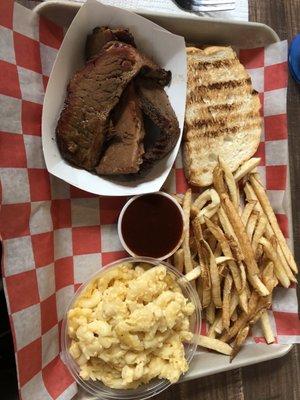 Brisket (sauce on side) fries and Mac and cheese