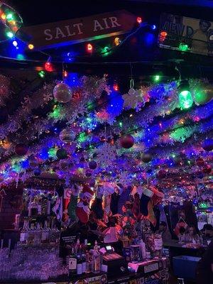 bar area with Christmas decorations