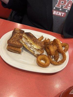 Fishamajig with onion rings.