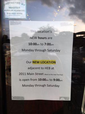 New hours posted :(