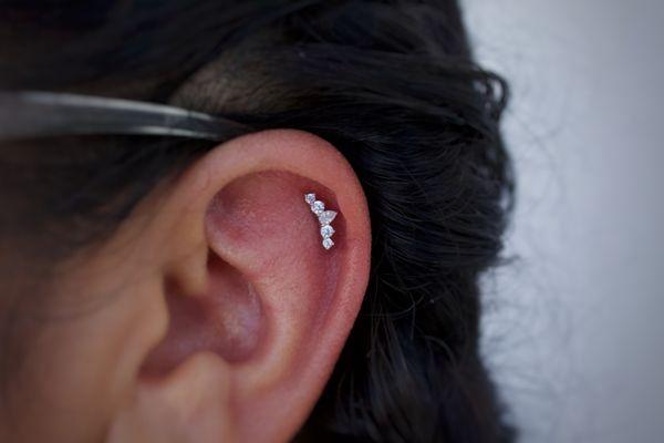 Helix Piercing with 14k White Gold