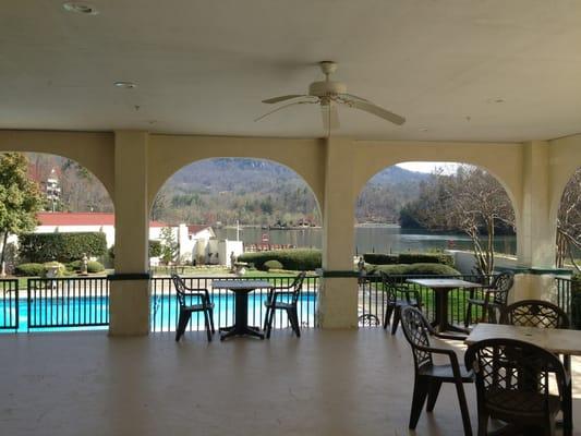 Outside patio with a view of Lake Lure