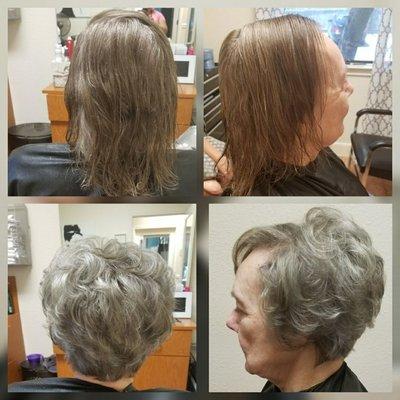 Cut and Grey highlights added to freshen up this lovely lady's look.