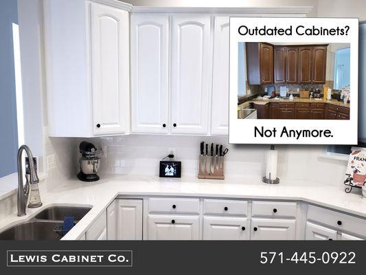 The picture says it best! Ready to update your cabinets? Call us for a free quote on your kitchen cabinets today.