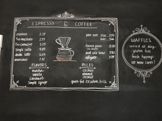 Coffee menu