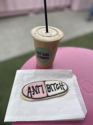 Iced latte and pill cookie