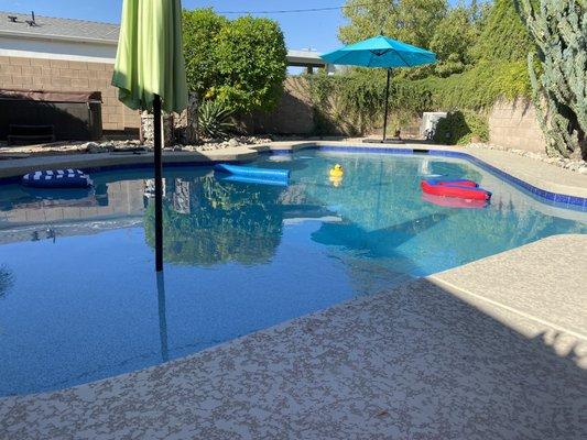 New pool decking, pebble tech and Baja shelf