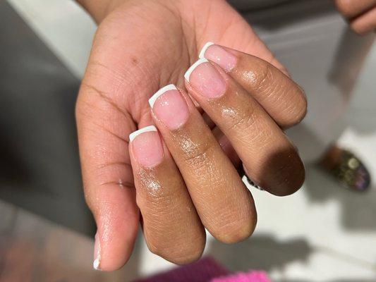 French manicure acrylic overlay, with gel polish.