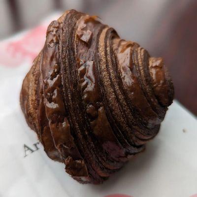 Gianduja croissant. Chocolate croissant with hazelnut center.