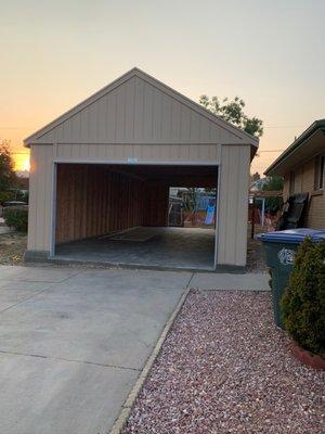 Garage with both doors open