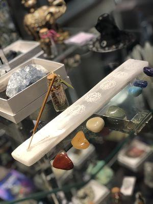 Chakra Stones, Selenite Incense Holder, Crystals.