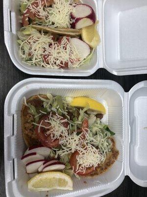 Veggie tacos and huarache