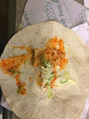 Absolutely horrible - 4 chunks of chicken, a pinch of cheese and a few shreds of lettuce. This is a buffalo chicken wrap?