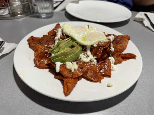 Chilaquiles rojos and eggs