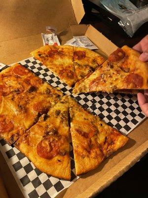 Barely meat $18 pizza