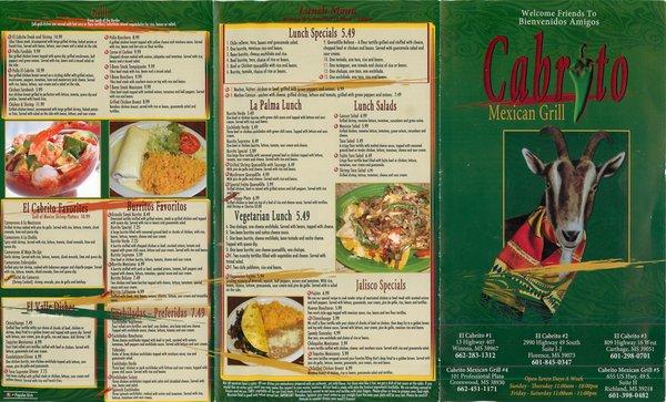 Cabrito's Menu Page 1