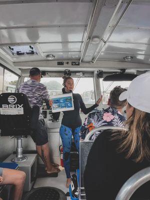 Safety and education briefing on the boat Tide put to the dove site