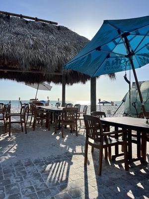 View of the beach from seating