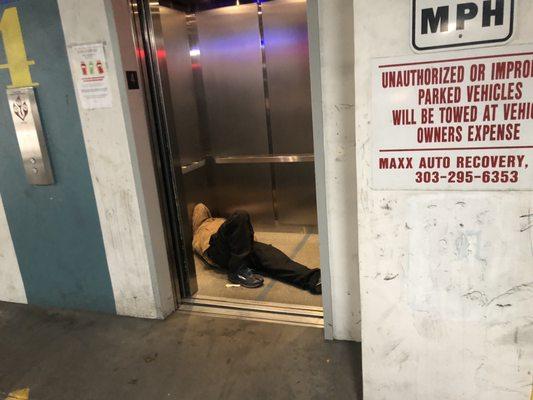 Homeless people sleep in the lobby and elevators.