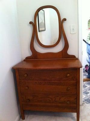 Refinished oak vanity purchased at a garage sale.