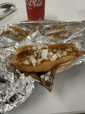 Chili dog with onions