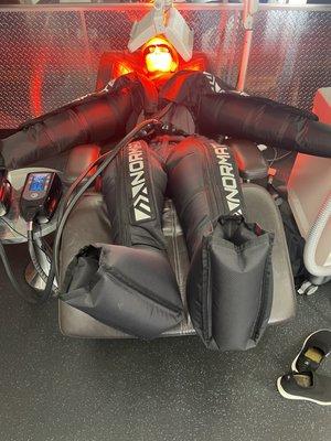 Double Normatec for our Masters Swimmer plus Light Stim for anti aging!