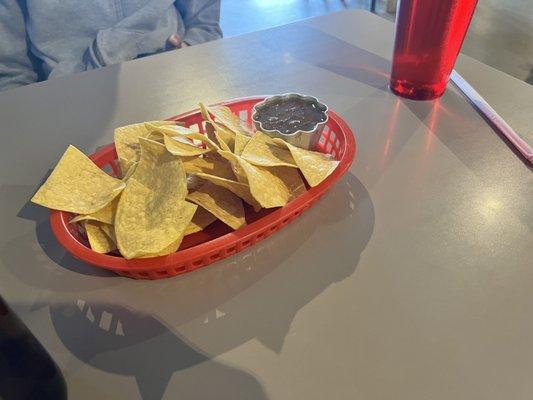 Smallest order of chips and salsa I've ever seen at a Mexican restaurant.