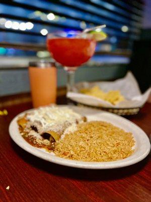 Strawberry margarita and Pobkano enchiladas