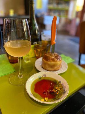 Focaccia bread with dipping oil vinegar