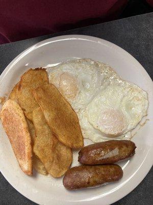 Eggs Over Easy, Sausage, and Home Fries. Very good.