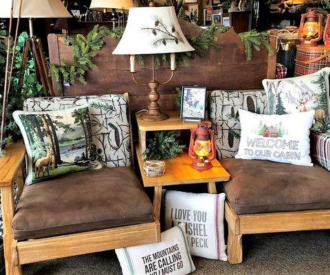 Vintage Furniture from Local Business.  Pillows, Lamps, Throws and floral decor.