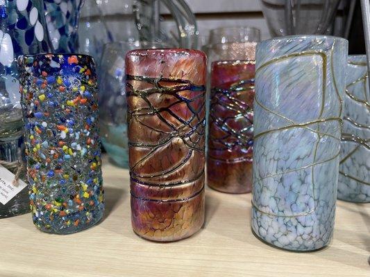 Hand blown shot glasses, beautiful colors, can be use to hold small flowers, q-tips...