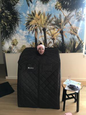 Happy Customer Using Infrared Sauna