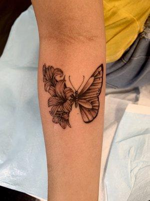 My butterfly and flowers tattoo