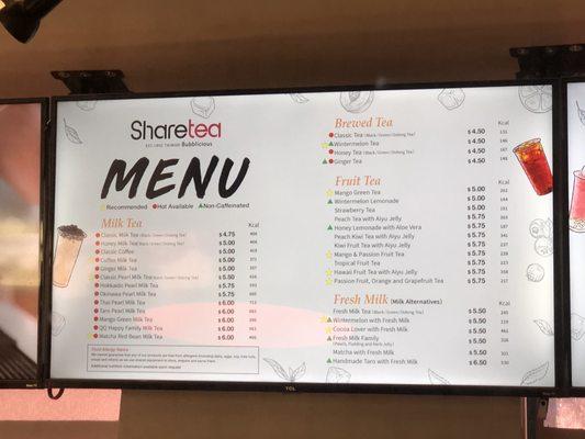 Menu as of 1/17/2022