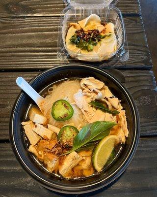 Tofu pho and steamed dumplings