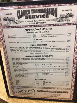 Breakfast Menu