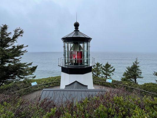 Top of Cape Meares Lighthouse with crystal lens and automated bulb!