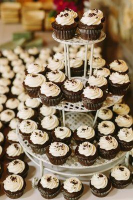 Chocolate cupcakes with vanilla buttercream frosting.