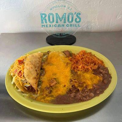 1 Taco, 1 Enchilada with Rice and Beans